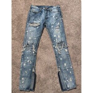 Mnml Jeans Men's 29x32 Ankle Zip Skinny Button Fly Distressed Denim Midrise